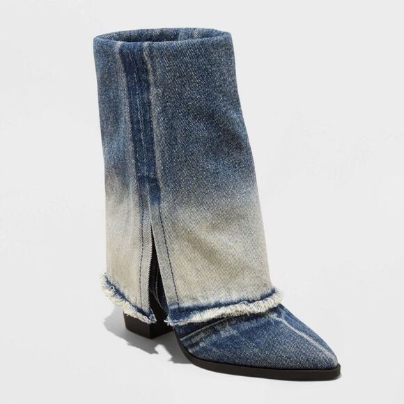 Wild Fable -  Women's Denim Jeans High Heel Boots Mid Blue - Picture 1 of 4